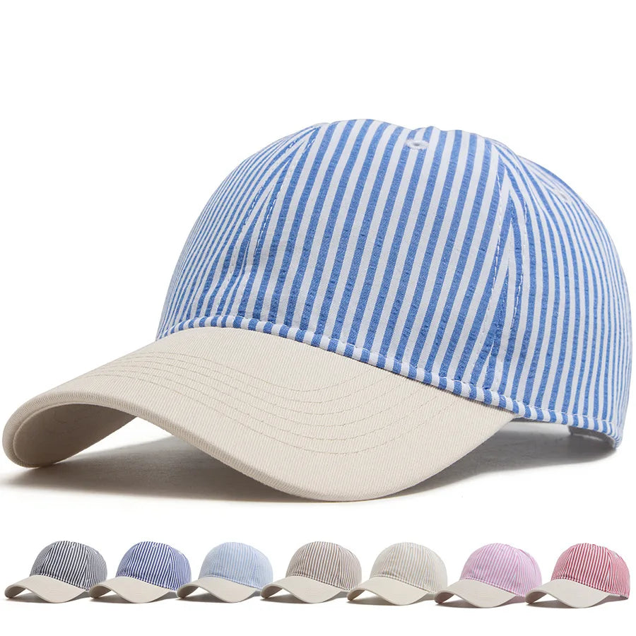 Striped Dad Hat – Soft Cotton Baseball Cap with Beige Brim