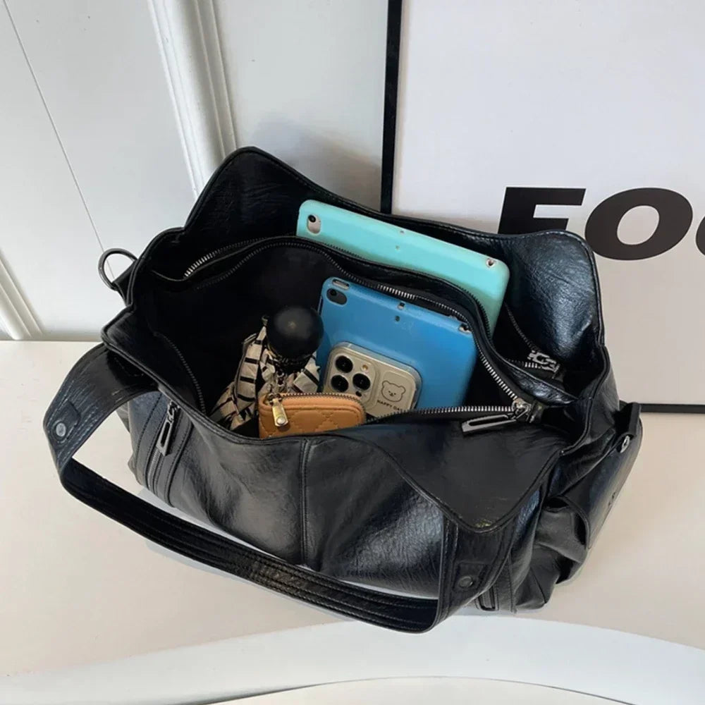 Women's PU Leather Shoulder Bag with Zipper Pockets