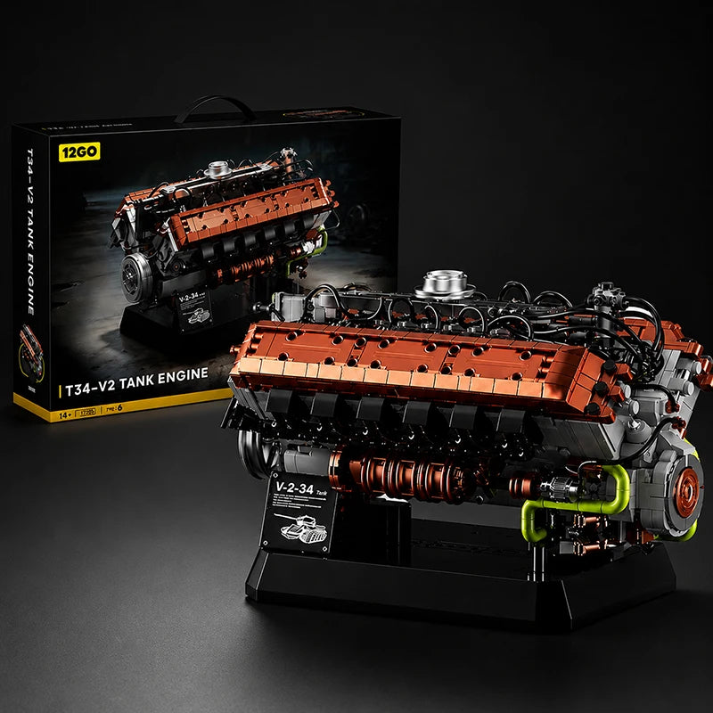 T-34 V-2 Engine MOC Building Block Set 2,416 Pcs Military Technical Model