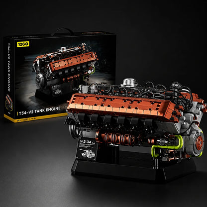 T-34 V-2 Engine MOC Building Block Set 2,416 Pcs Military Technical Model