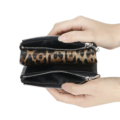 Leopard Print Genuine Leather Short Wallet – Women's Coin Purse