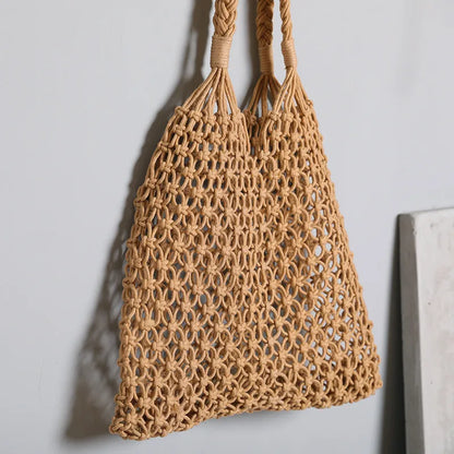 Straw Woven Beach Tote Bag – Large Hollow-Out Shoulder Handbag for Women