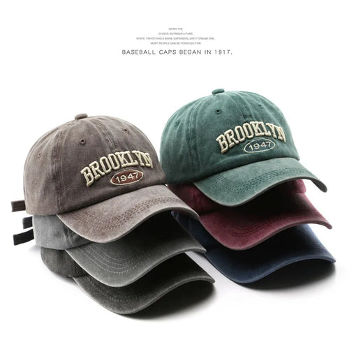 Brooklyn 1947 Embroidered Vintage Baseball Cap Washed Cotton Unisex Hat