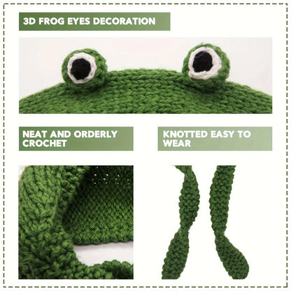 Frog Beanie Hat – Cute Knit Winter Cap with 3D Eyes & Ear Flaps