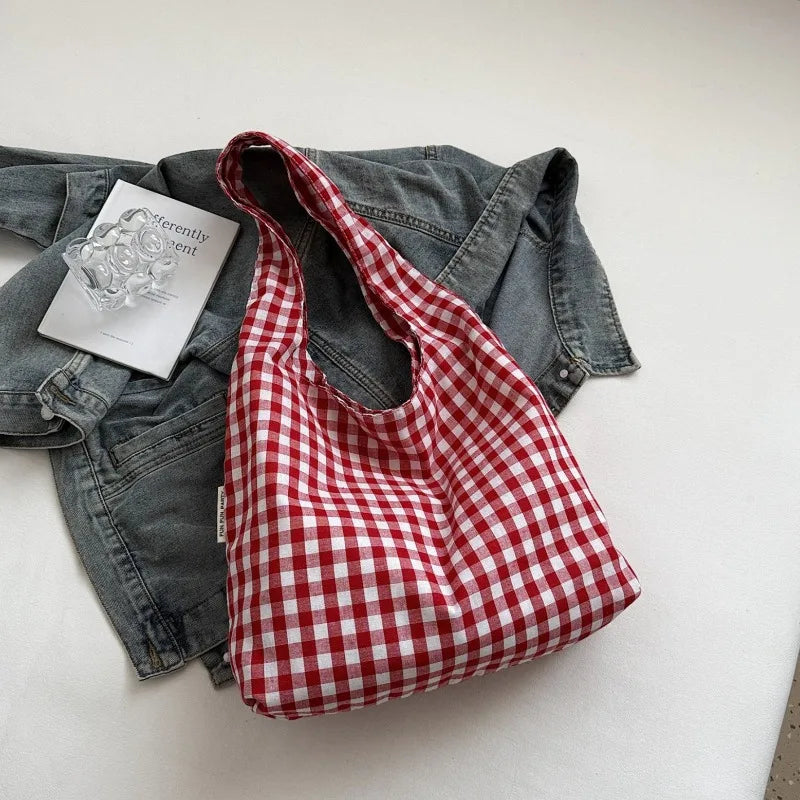 Plaid Shoulder Bag Large Capacity Lightweight Tote for Women