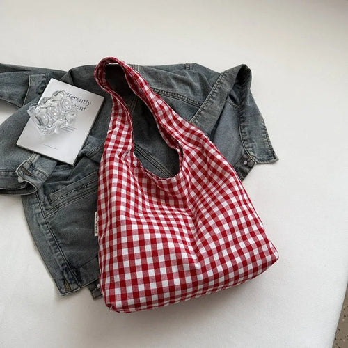 Plaid Shoulder Bag Large Capacity Lightweight Tote for Women