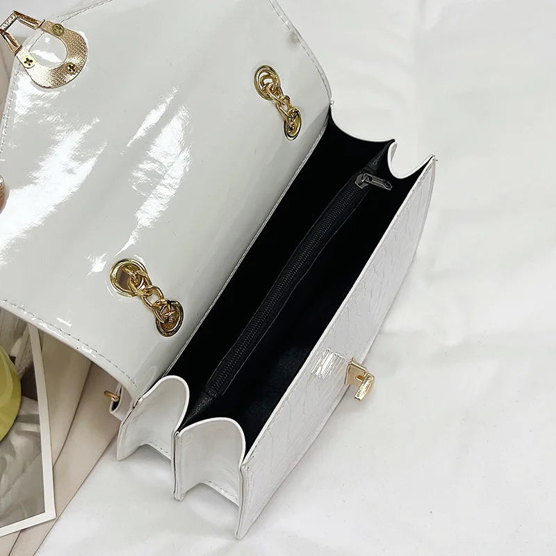 Crocodile Chain Crossbody Bag for Women – Square PU Leather Purse