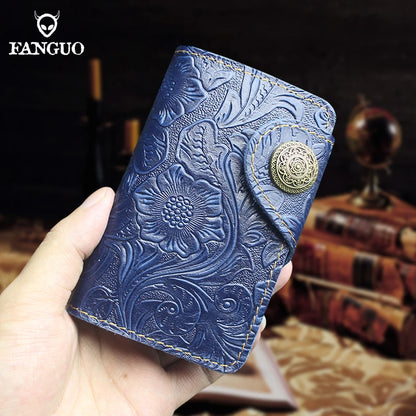 Vintage Leather Key Wallet for Men – Crocodile Pattern with Lion Clasp