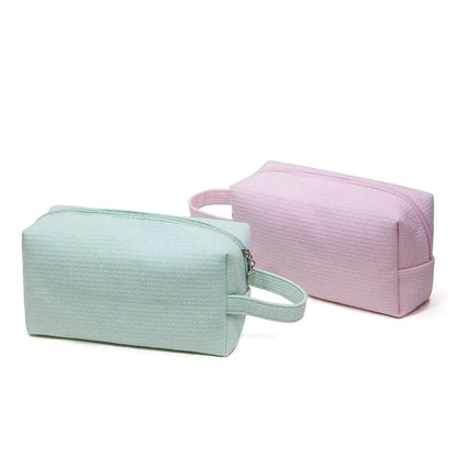 Makeup Travel Bag for Women – Soft Cotton Cosmetic Pouch with Wrist Handle