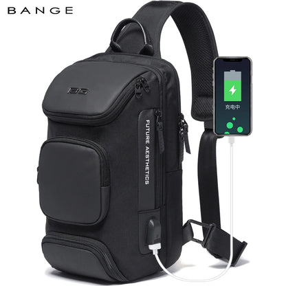 BANGE Men's Anti-Theft Crossbody Sling Bag with USB Charging Port