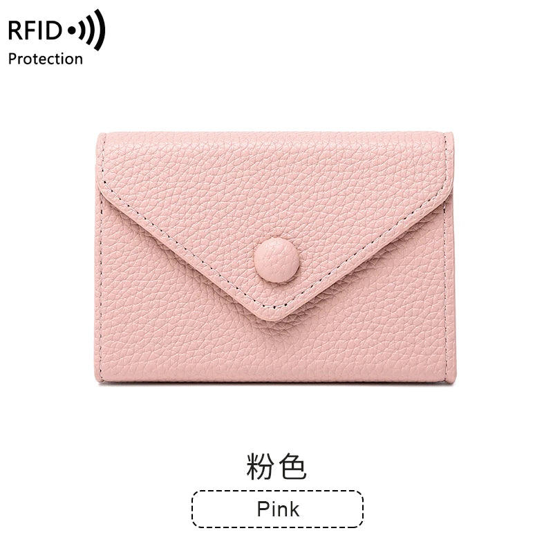 RFID Blocking Mini Wallet – Lychee Leather Envelope Card Holder