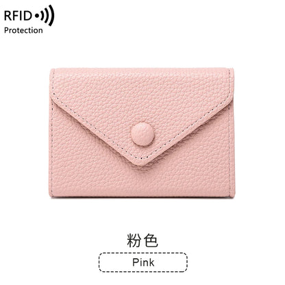 RFID Blocking Mini Wallet – Lychee Leather Envelope Card Holder