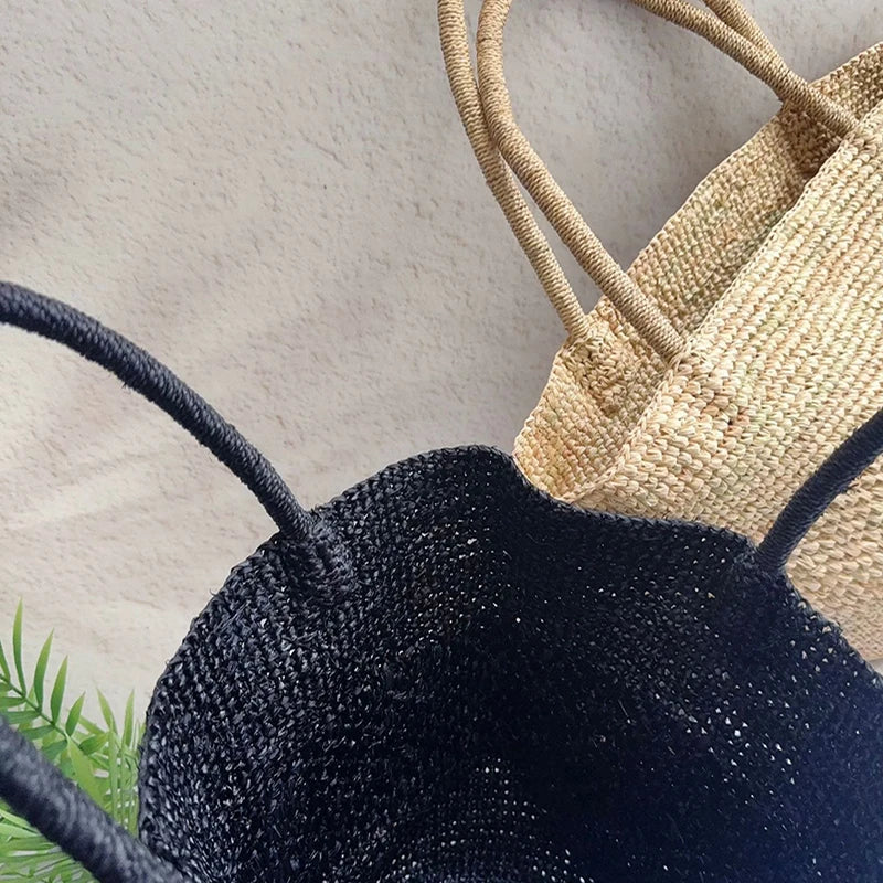 Raffia Crochet Tote Bag – Bohemian Woven Beach Shoulder Bag