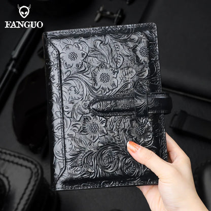 Genuine Leather A6 Notebook Planner – Embossed Journal Organizer