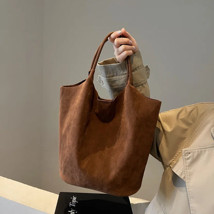 Suede Tote Bag – Women's Retro Large Shoulder Bag with Pouch