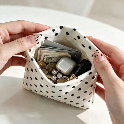 Polka Dot Makeup Pouch – PU Leather Mini Cosmetic Bag