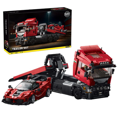 MOC Truck & Trailer Building Blocks Set – 1260+ Pcs with Sports Car