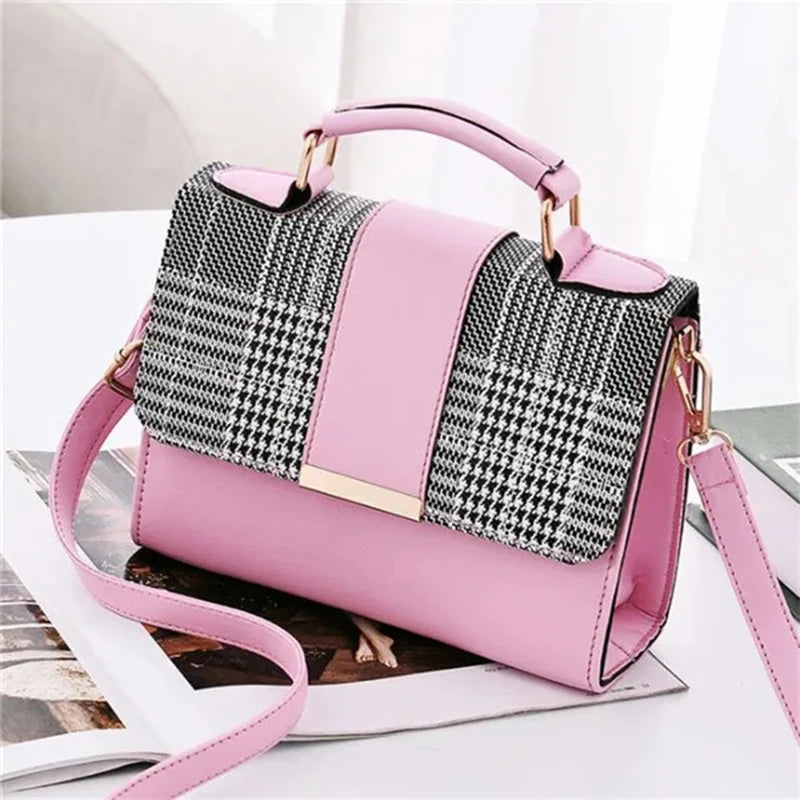 Retro Flap Crossbody Bag for Women – PU Leather Houndstooth Handbag