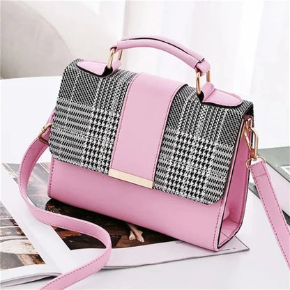 Retro Flap Crossbody Bag for Women – PU Leather Houndstooth Handbag