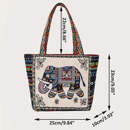 Embroidered Canvas Tote Bag – Ethnic Boho Shoulder Handbag