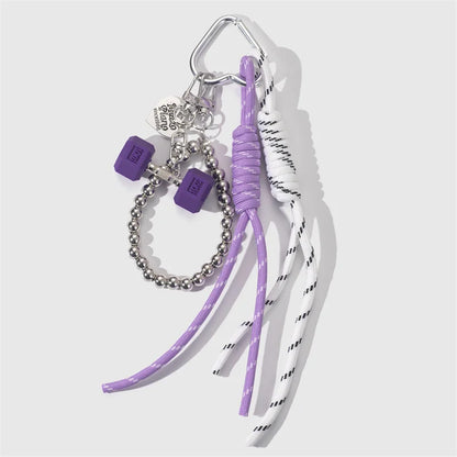Dumbbell Keychain with Braided Rope & Silver Bead Chain