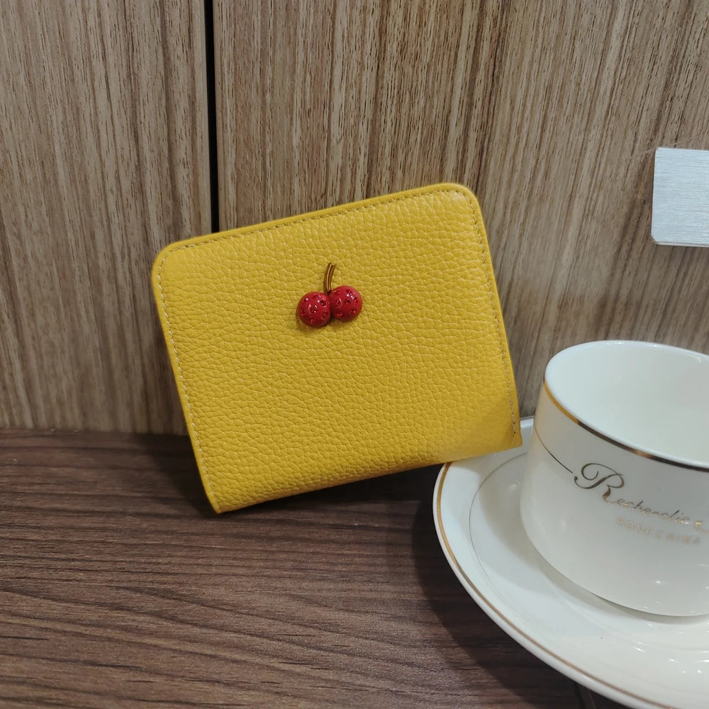 Women's Slim Genuine Leather Wallet – Sweet Cherry Rivet Card Holder