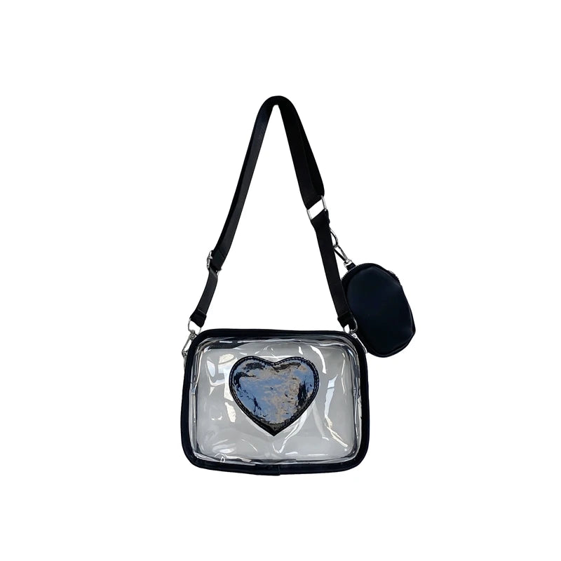 Clear PVC Crossbody Bag with Heart Pattern & Mini Coin Purse