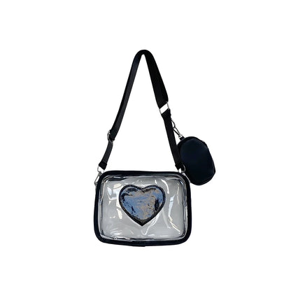 Clear PVC Crossbody Bag with Heart Pattern & Mini Coin Purse