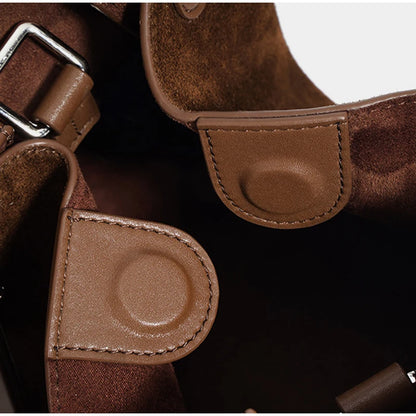 Suede Leather Bucket Bag for Women – Minimalist Handheld Tote