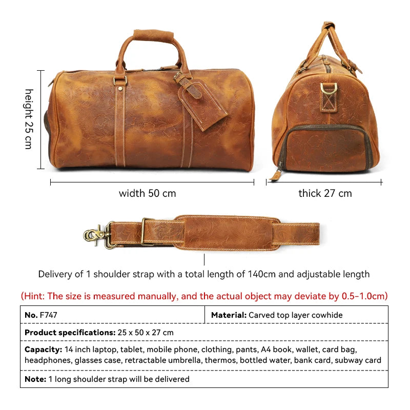 Genuine Leather Weekend Duffle Bag – Travel Holdall