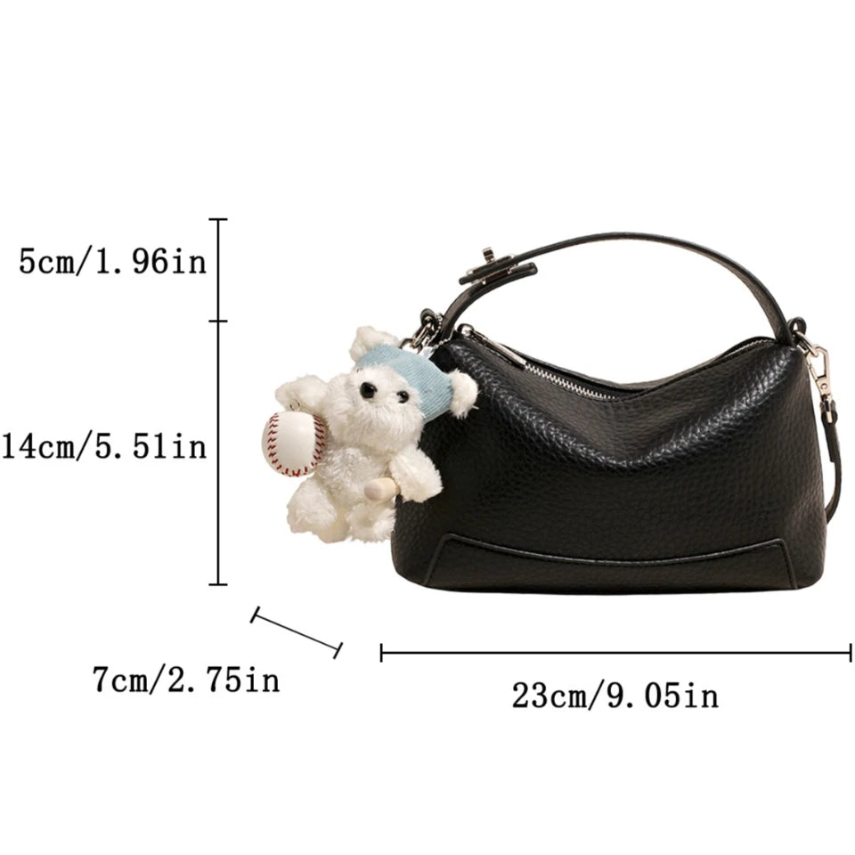 Soft Leather Shoulder Bag – Women's Crossbody Handbag with Charm