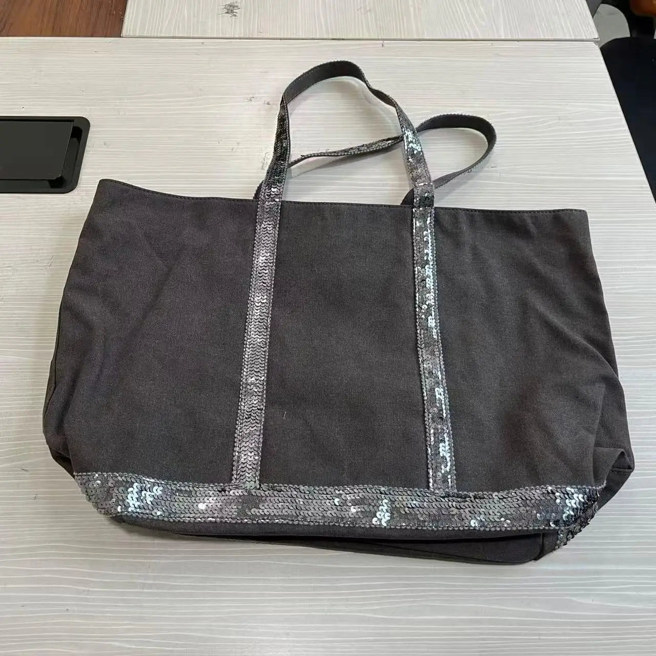 Sequin Canvas Tote Bag – Large Capacity Color-Block Handbag