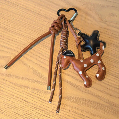 Dalmatian Leather Keychain Bag Charm with Braided Rope Tassel
