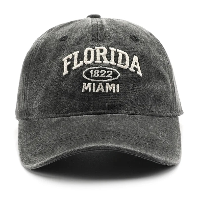 Vintage Washed Baseball Cap – Florida Embroidery Snapback Hat