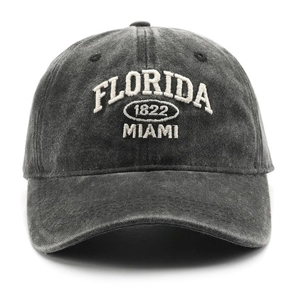 Vintage Washed Baseball Cap – Florida Embroidery Snapback Hat