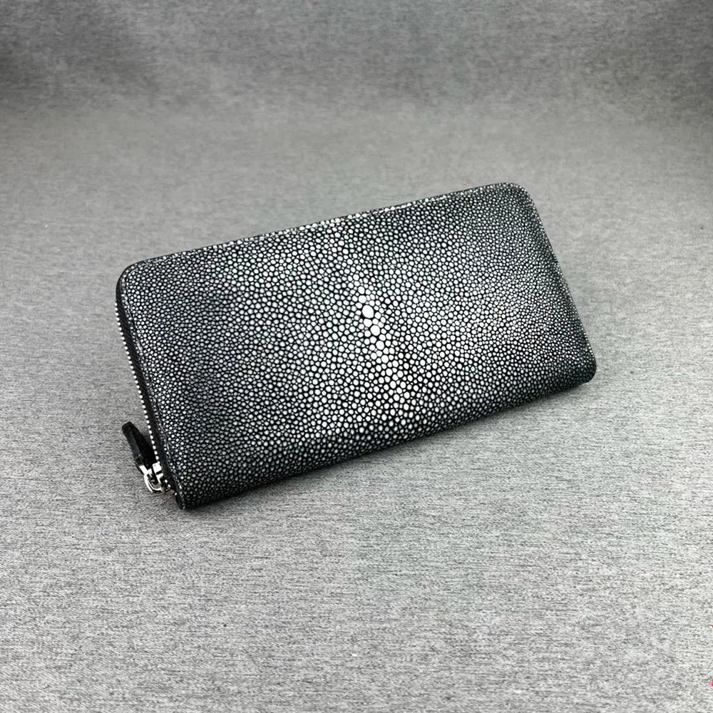 Stingray Leather Wallet, Genuine Zip-Around Long Wallet Unisex