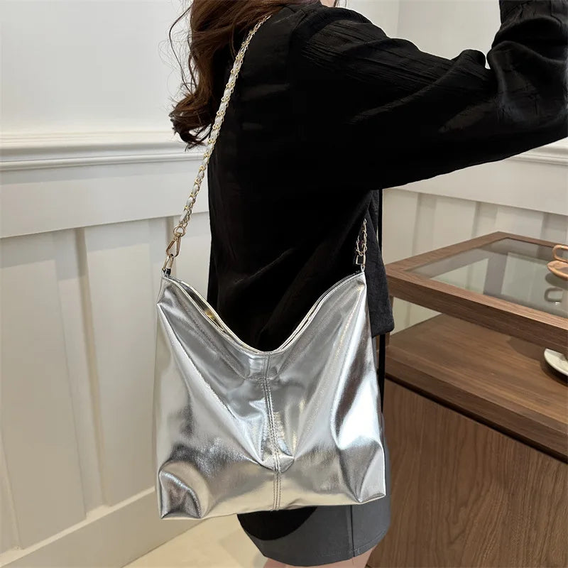 Glossy PU Leather Tote Bag for Women