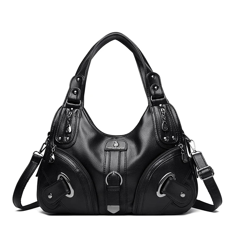 Soft Leather Women's Shoulder Bag – Multi-Pocket Hobo Handbag