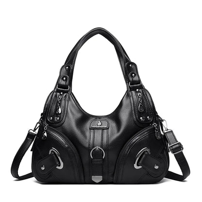 Soft Leather Women's Shoulder Bag – Multi-Pocket Hobo Handbag