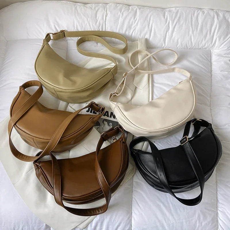 Women's Half Moon Leather Shoulder Bag – Soft Hobo Crossbody Purse