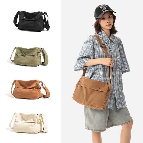 Canvas Crossbody Bag for Women – Vintage Washed Shoulder Hobo