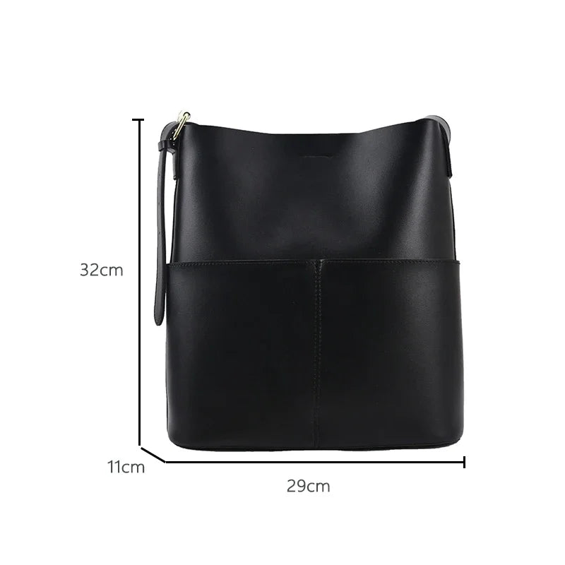 Leather Bucket Shoulder Bag – Women's Casual Tote Handbag