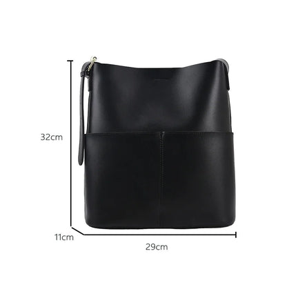 Leather Bucket Shoulder Bag – Women's Casual Tote Handbag