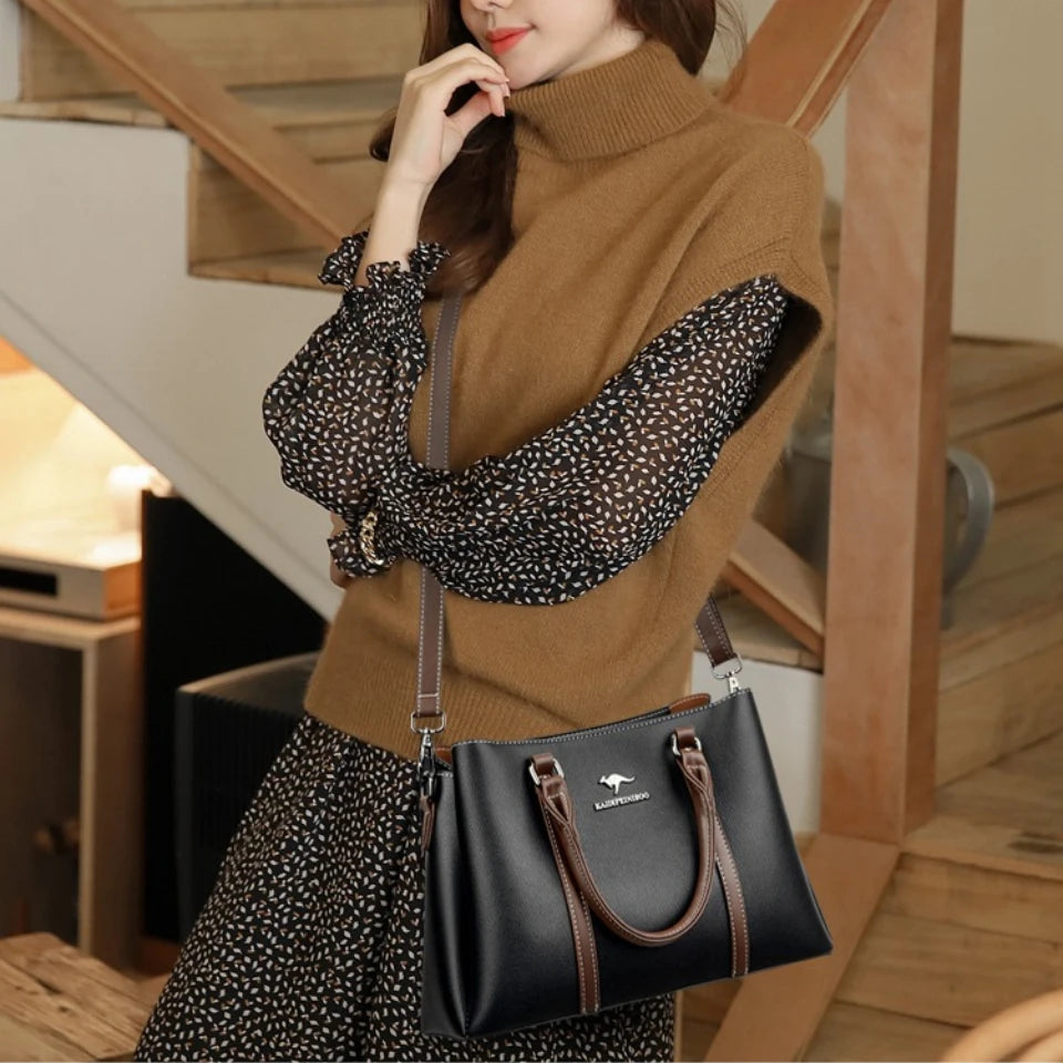 Leather Handbag for Women – Multi-Pocket Crossbody Tote
