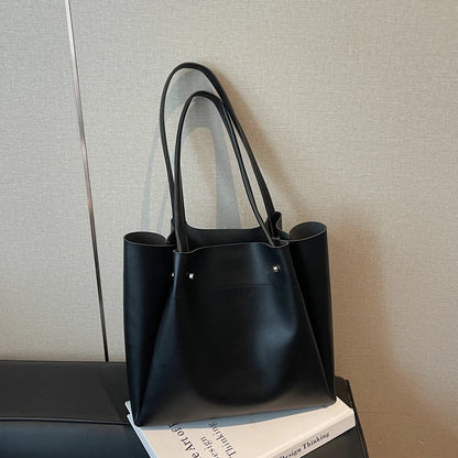Moods Soft Pu Leather Pure Color Tote Bags Women Casual Street Large Capacity Shopper Shoulder