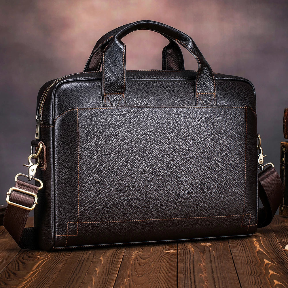 Leather Laptop Bag for Men, Genuine Cowhide Briefcase Messenger Bag