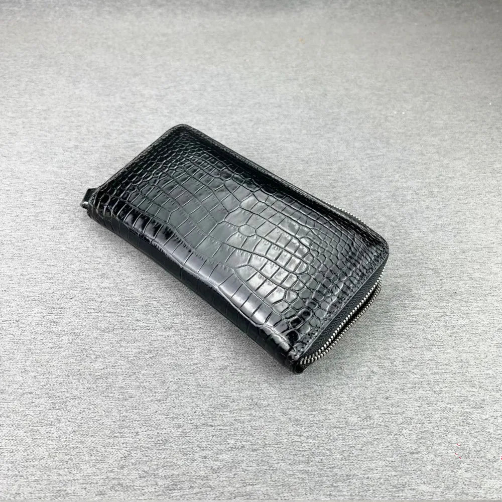 Crocodile Leather Long Wallet for Men – Zipper Clutch