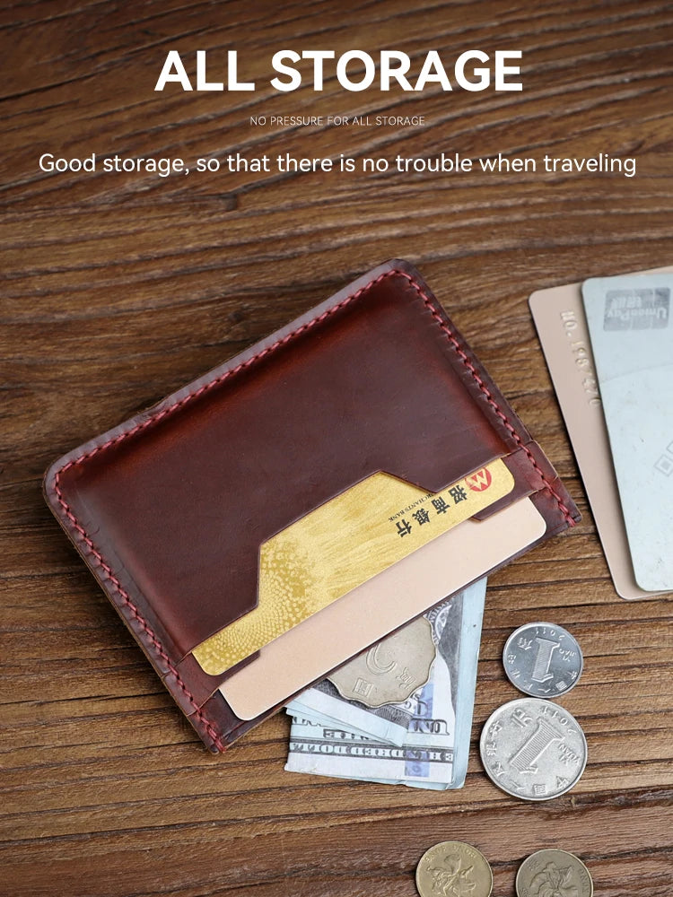 Slim Handmade Leather Card Wallet with Coin Pocket