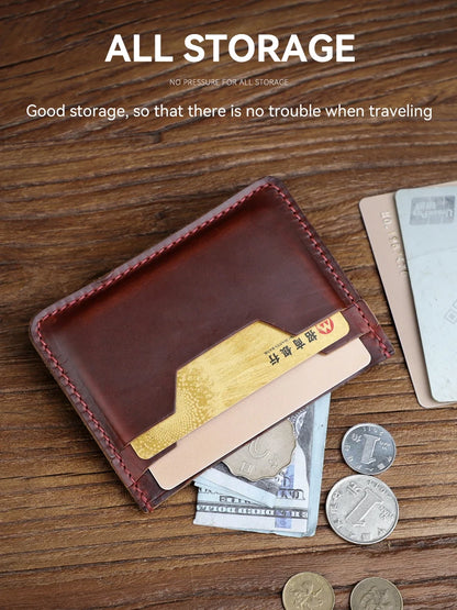 Slim Handmade Leather Card Wallet with Coin Pocket