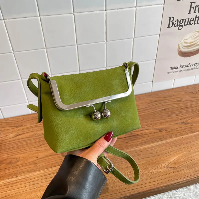 Lychee Pattern Crossbody Bag – Metal Clip Frame Women's Shoulder Bag